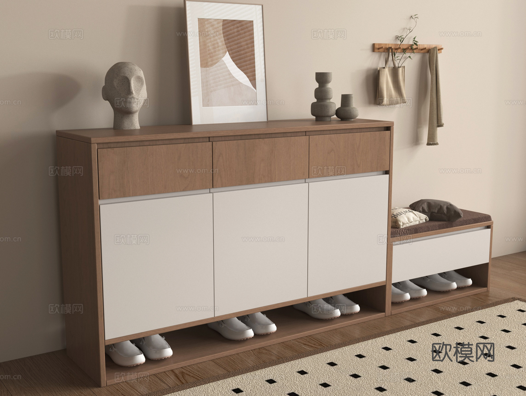 现代矮鞋柜 装饰柜 玄关柜 换鞋凳su模型