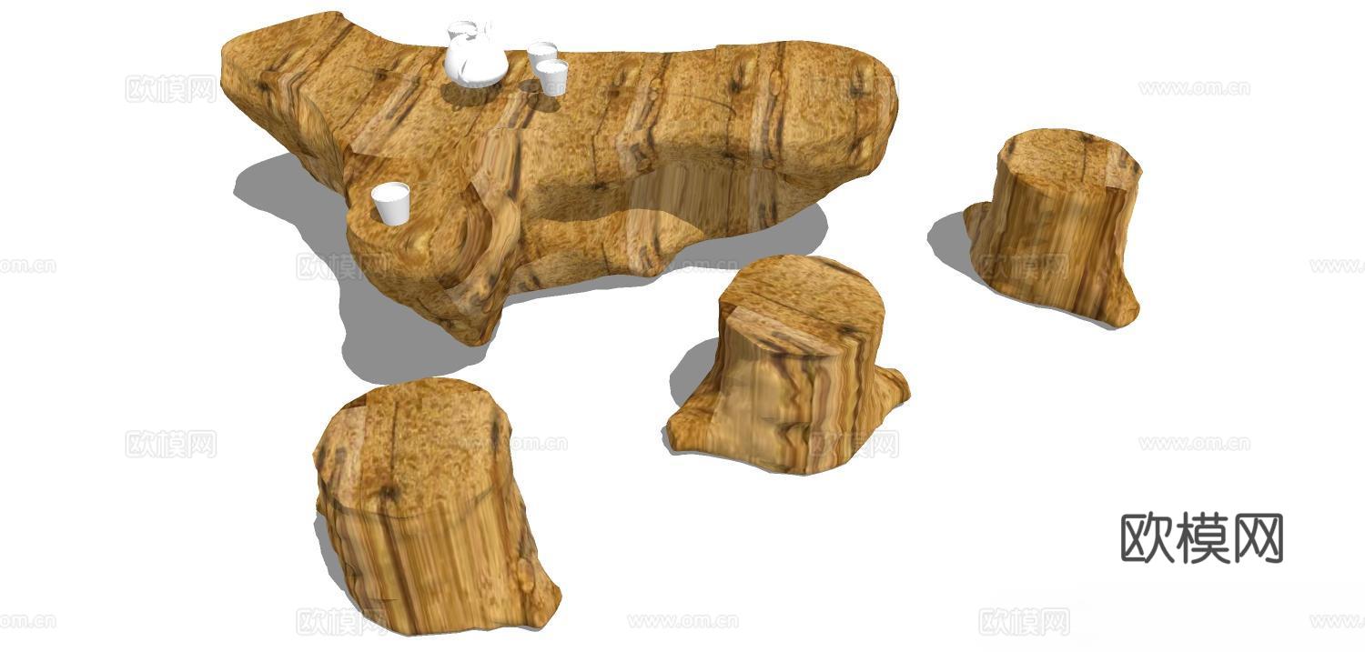 实木桌椅 实木椅子 实木桌子 椅子 桌子 茶几su模型