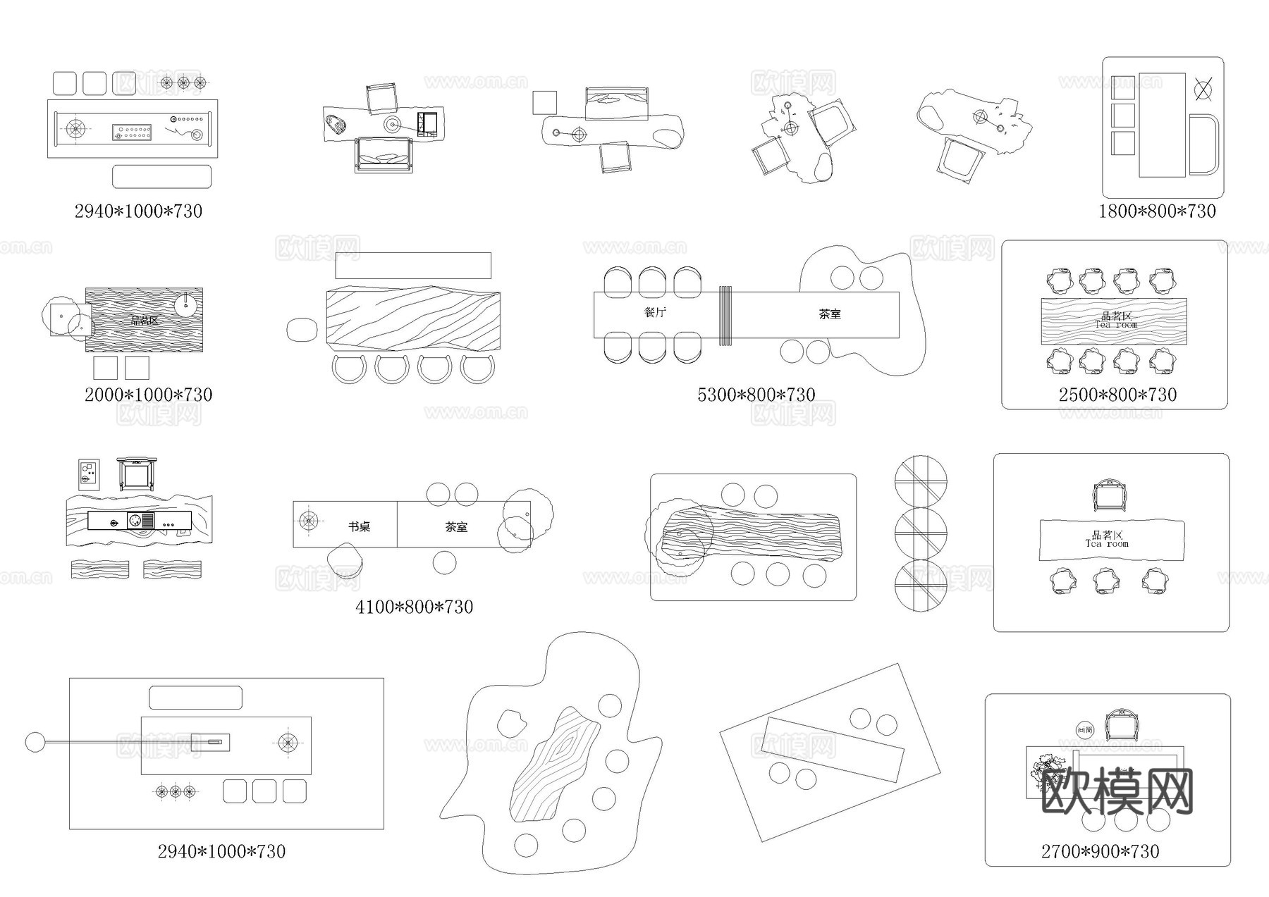 茶桌椅泡茶台图库cad施工图