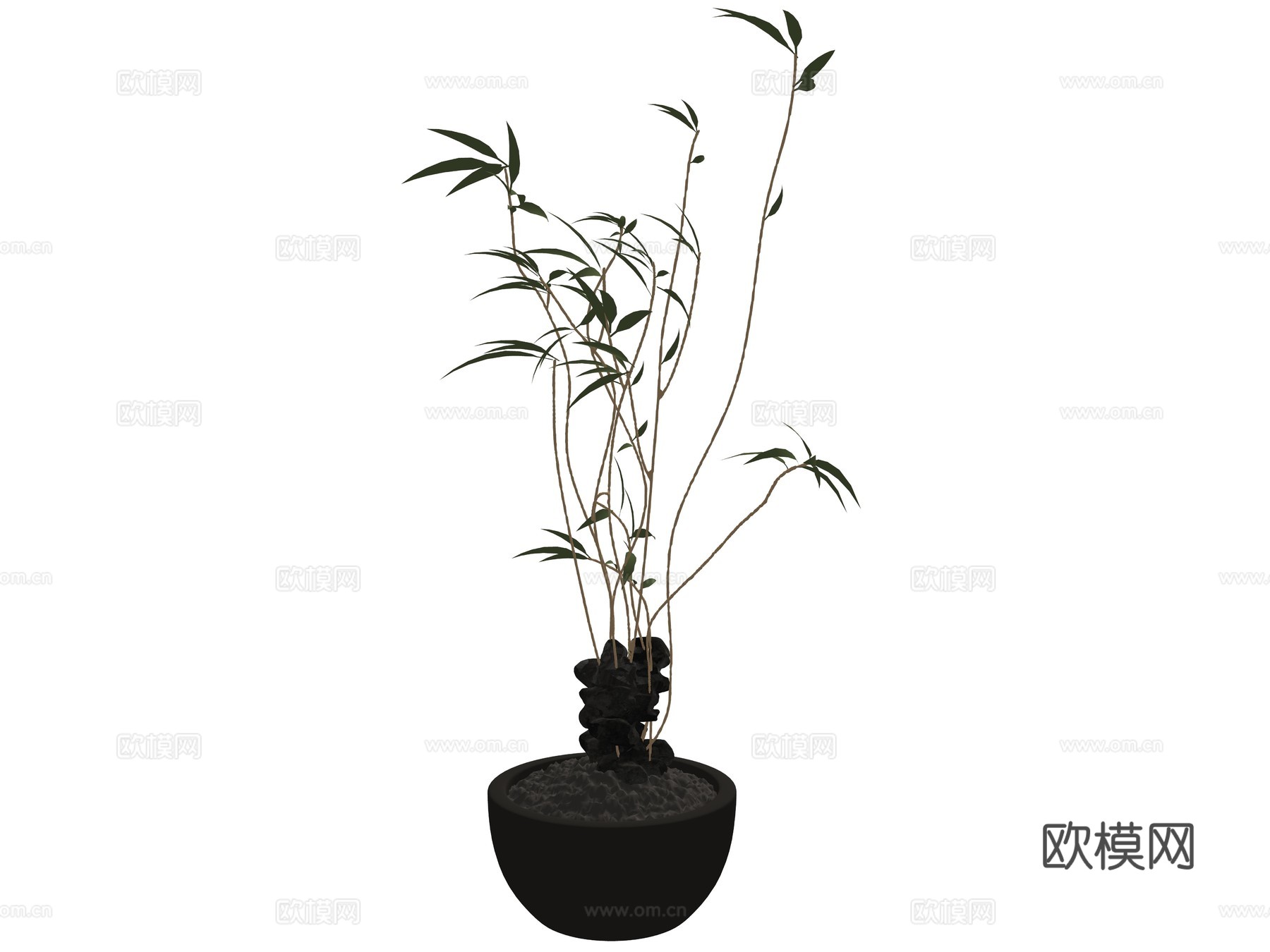 中式花瓶花艺植物装饰摆件su模型