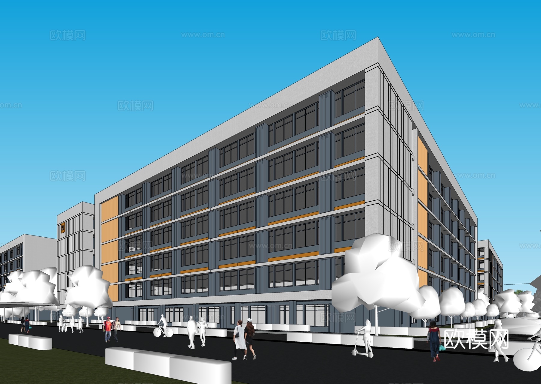 现代极简学校建筑 教学楼学校su模型