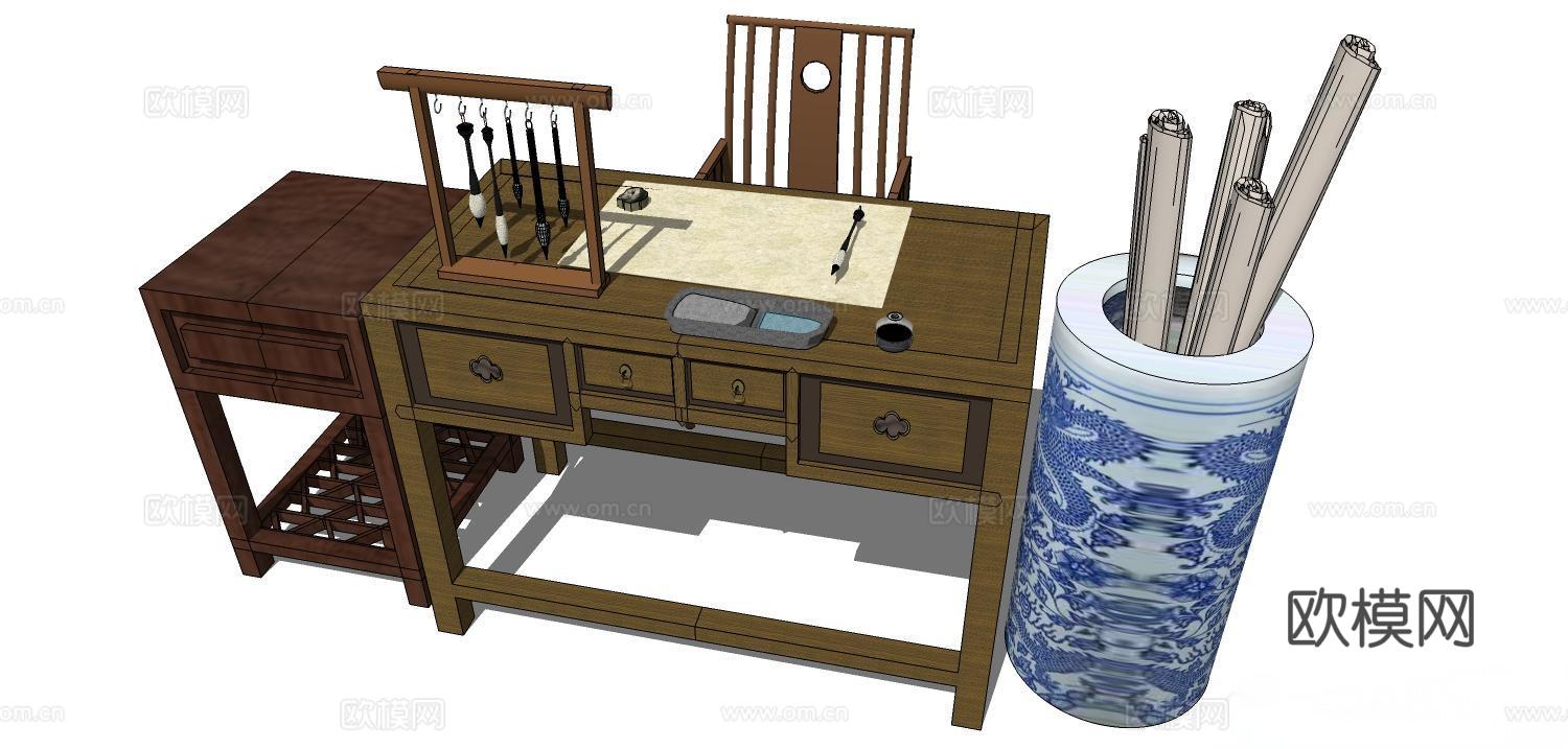 实木桌椅 实木椅子 实木桌子 椅子 桌子 书桌椅su模型