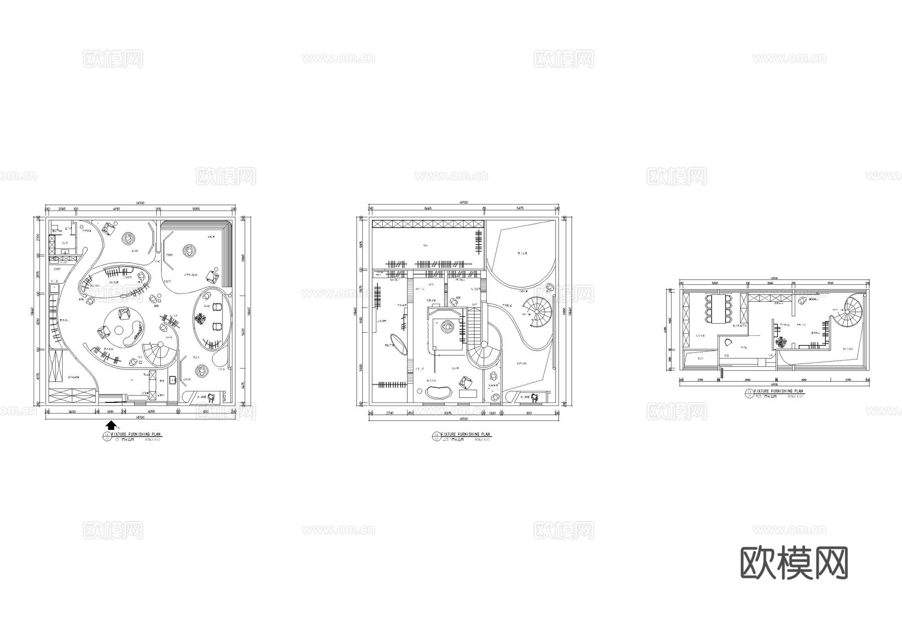 三层婚纱馆平面布置图cad施工图