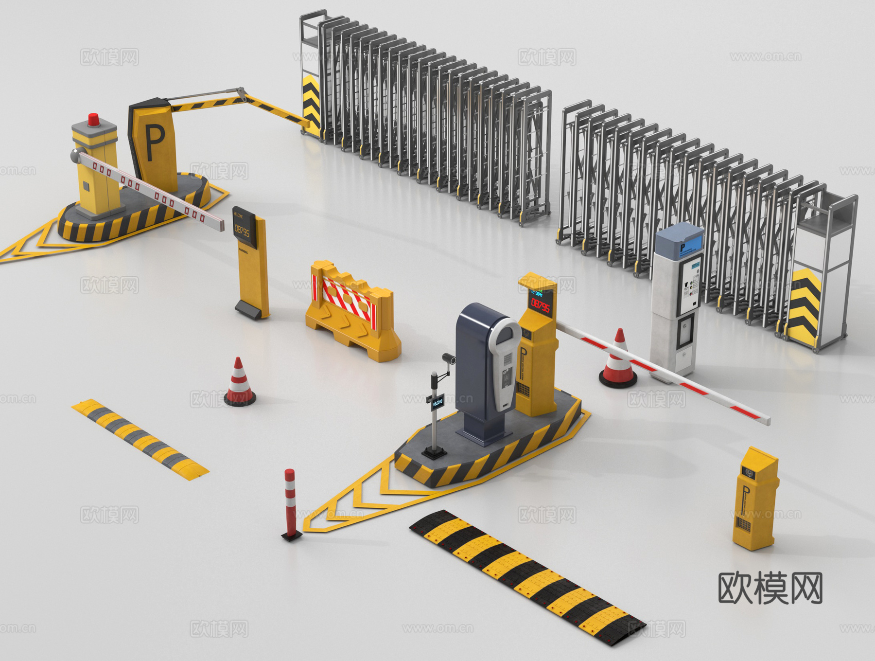 现代道闸 门禁机闸机 停车感应升降杆 伸缩门su模型