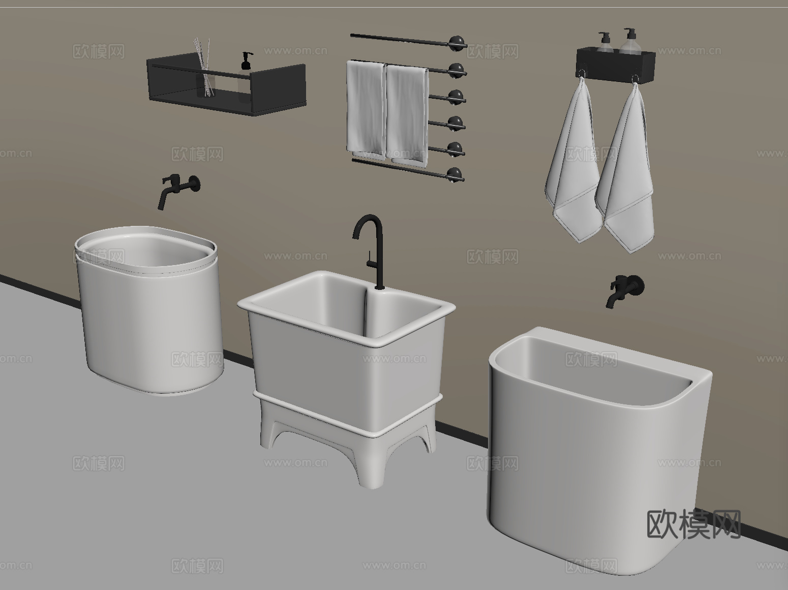现代拖把池 拖布池 墩布池 卫浴小件su模型