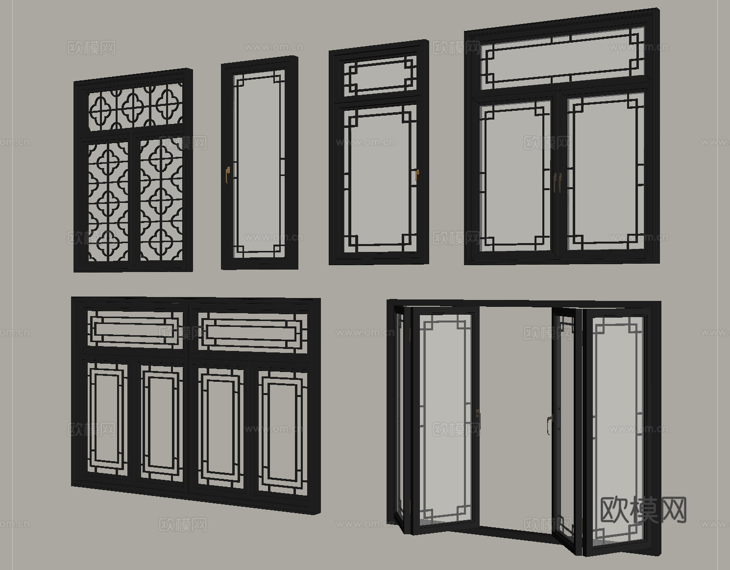 中式窗户 平开窗 落地窗 阳台窗 折叠窗su模型