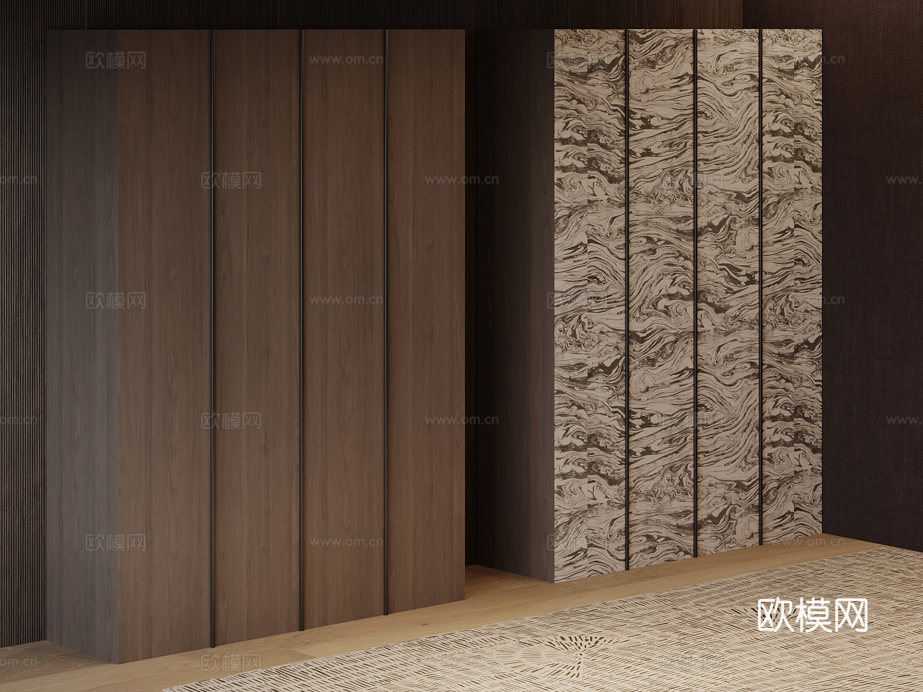 意式极简衣柜 成品衣柜su模型