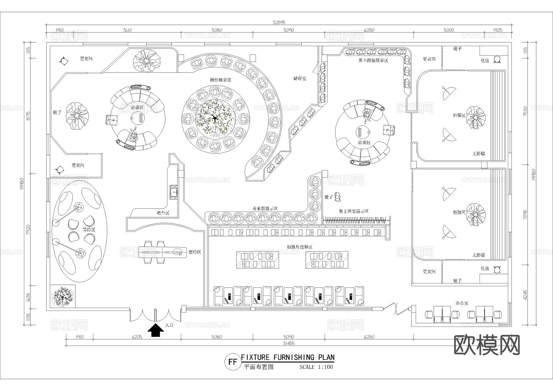 婚纱摄影店平面布置图cad施工图