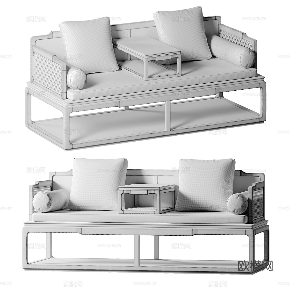 中式木质双人沙发3d模型下载（渲染图3）