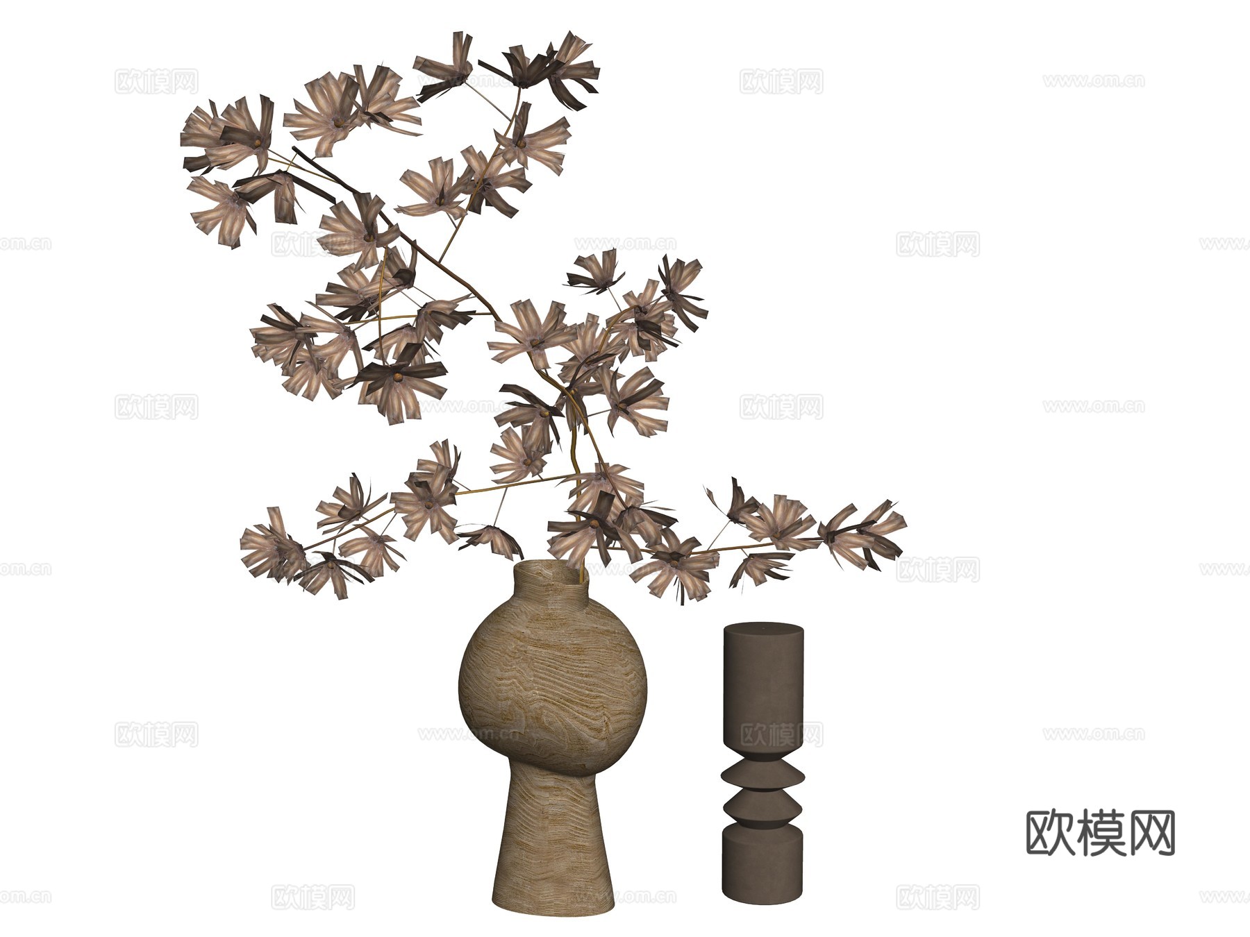 中式花瓶花艺植物装饰摆件su模型