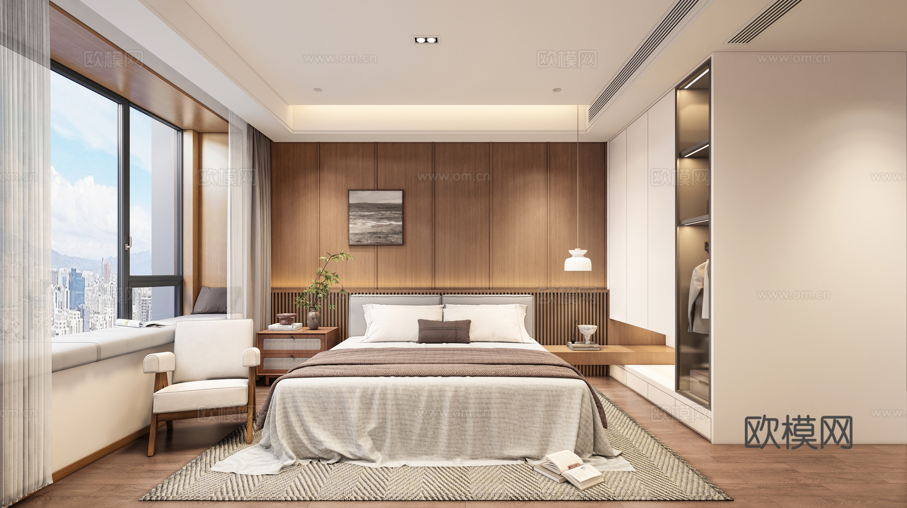 新中式中古家居卧室_新中式卧室_中古卧室_主卧_老人房_床_su模型