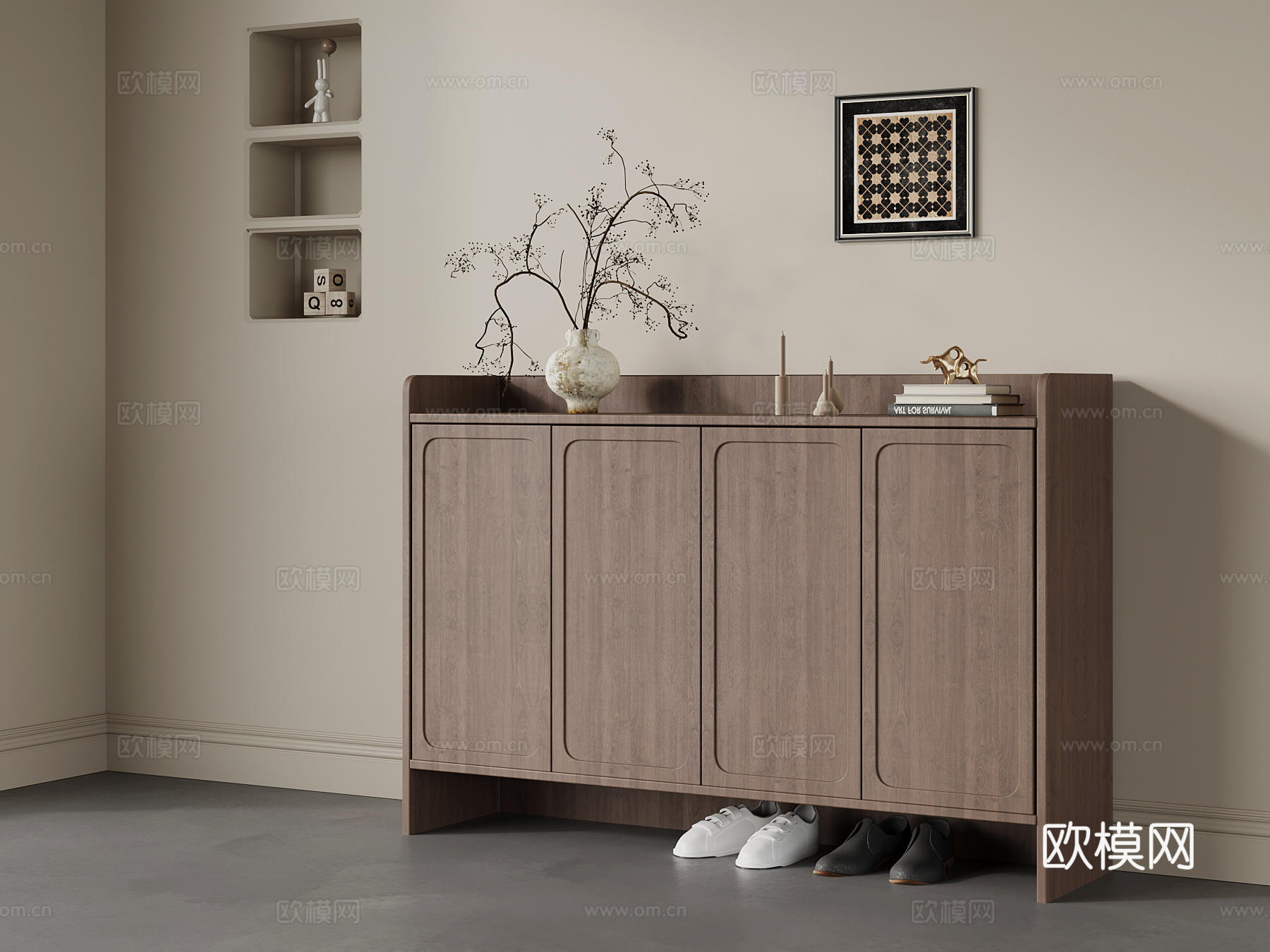 中古风鞋柜 入户玄关柜su模型