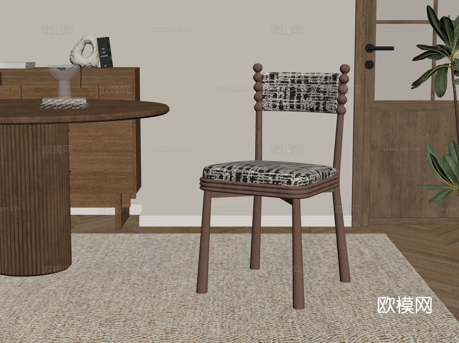 现代中古风餐椅 休闲椅su模型