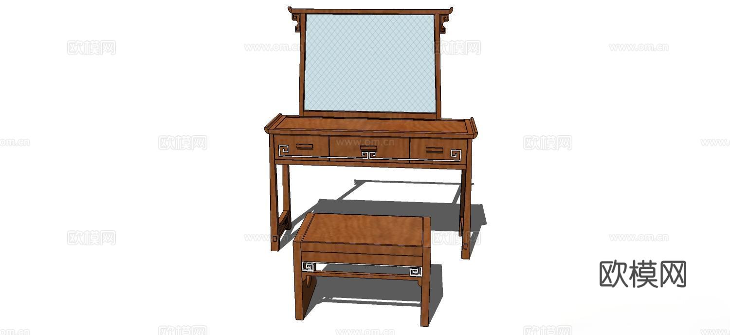 梳妆凳 凳子 实木凳子 梳妆台 实木梳妆台su模型