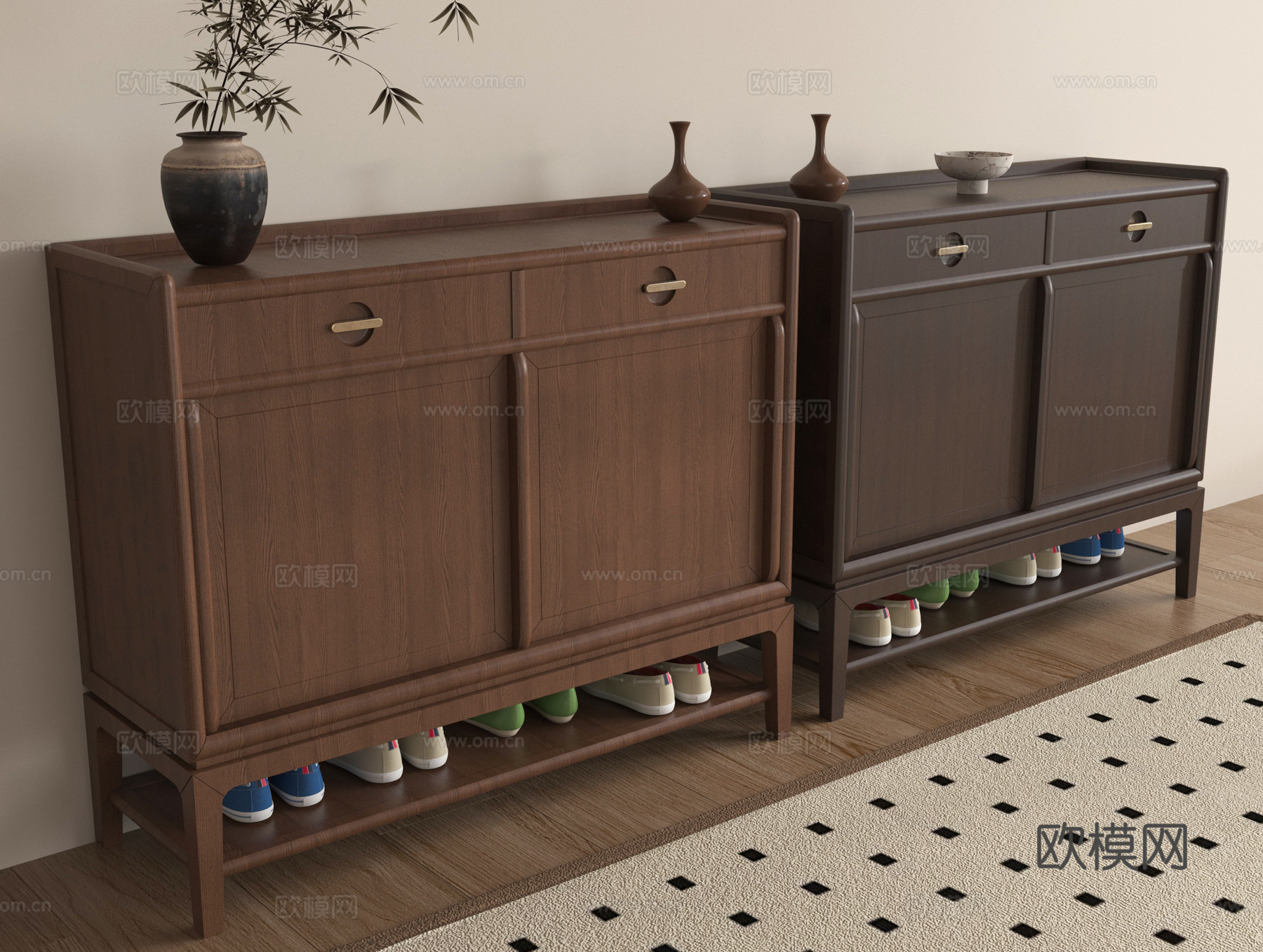 侘寂风鞋柜 边柜 玄关柜 矮柜su模型