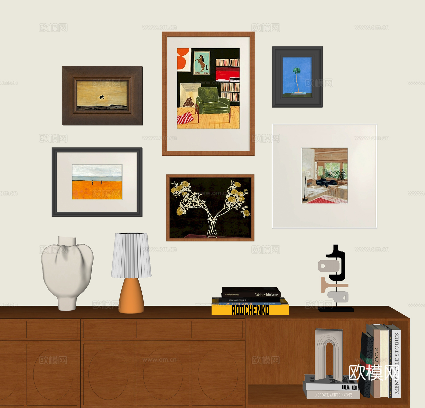 现代中古挂画组合su模型