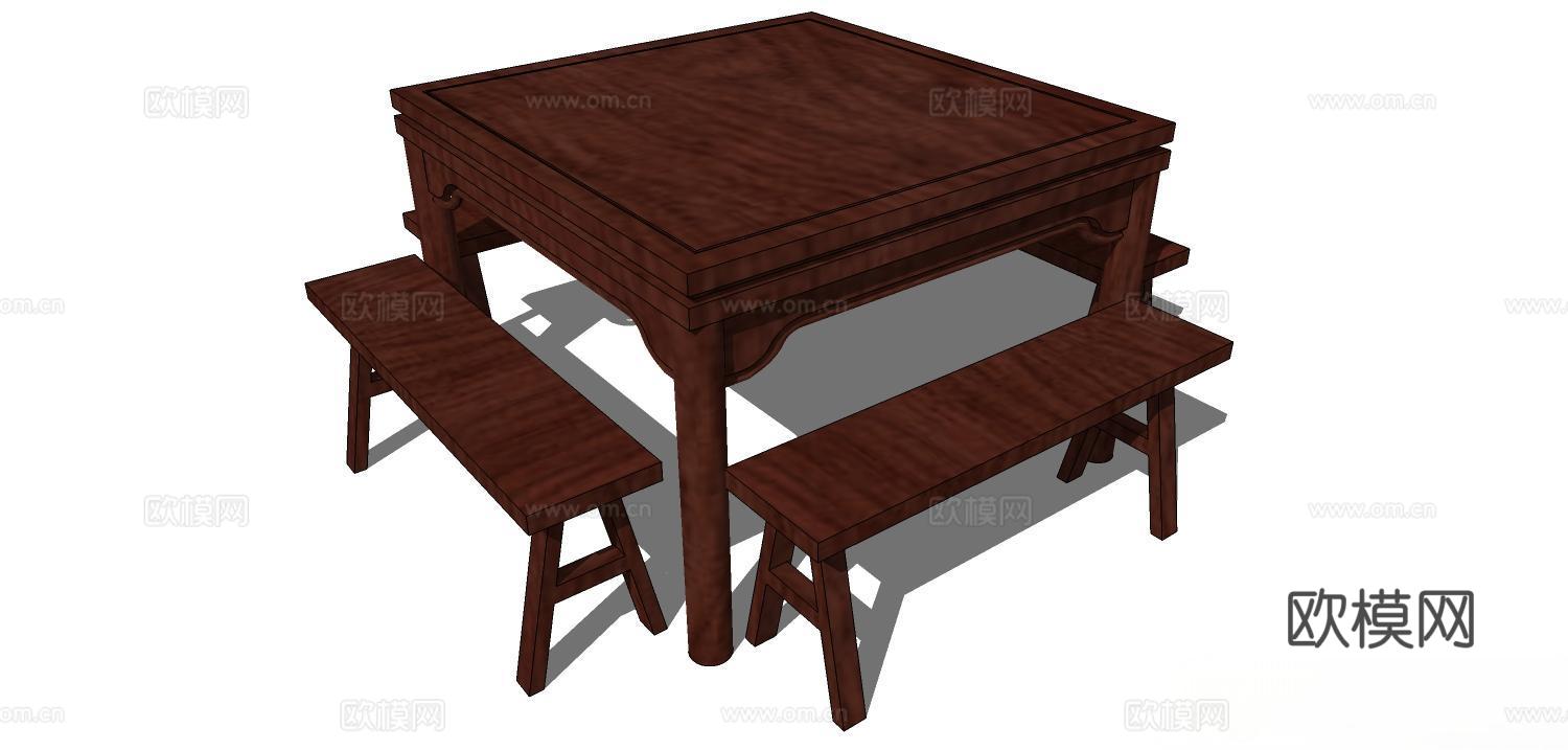 实木桌椅 实木椅子 实木桌子 椅子 桌子 餐桌椅su模型