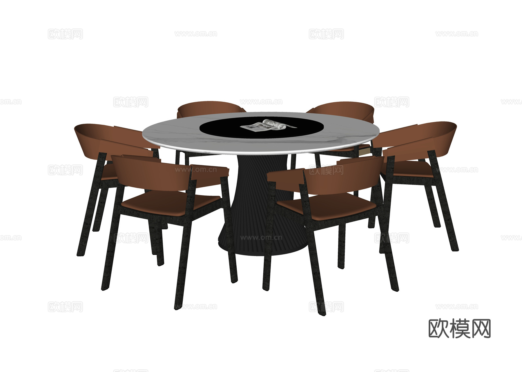 现代餐桌椅 圆形餐桌 餐椅su模型