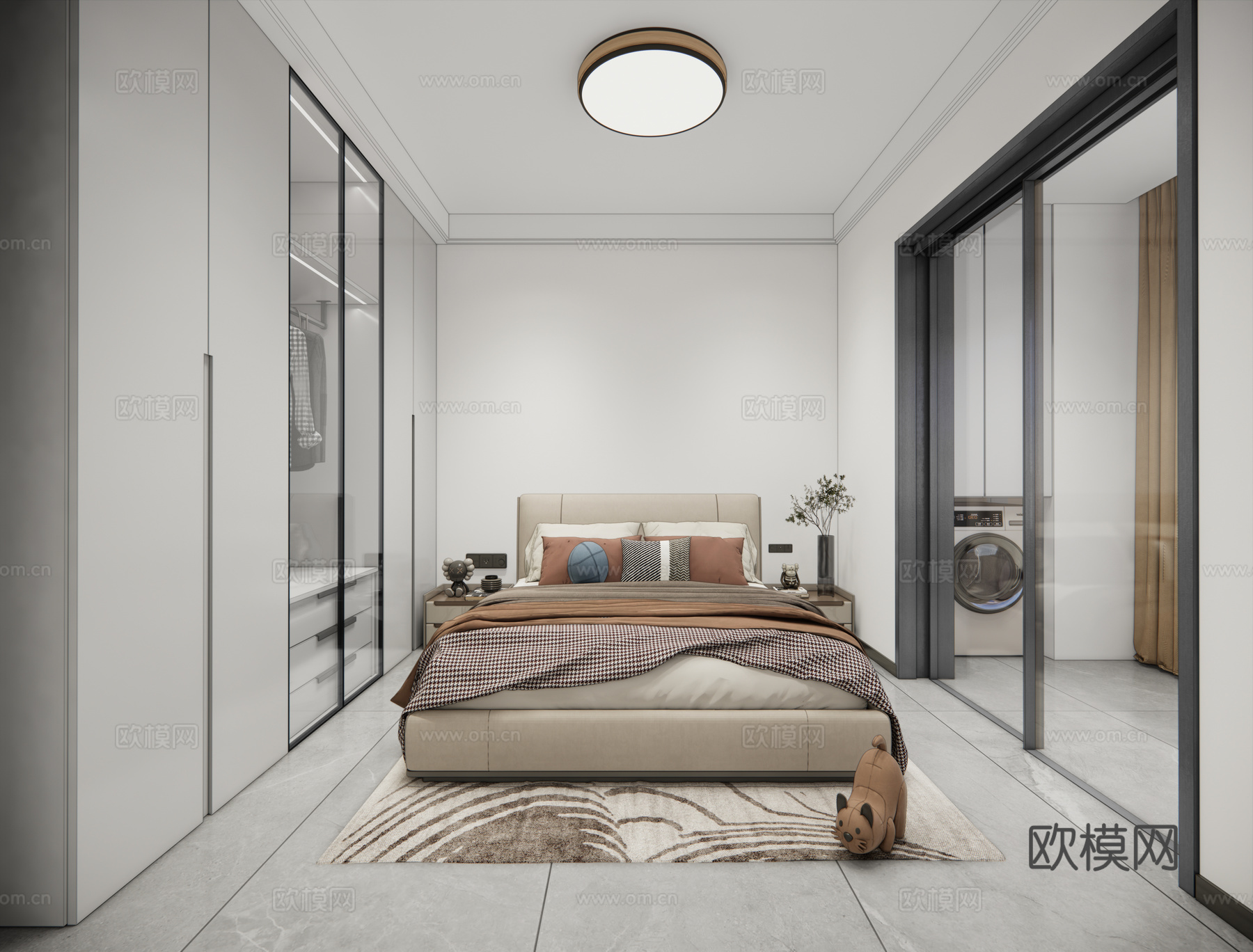 现代极简次卧_现代卧室_极简卧室_家居卧室su模型