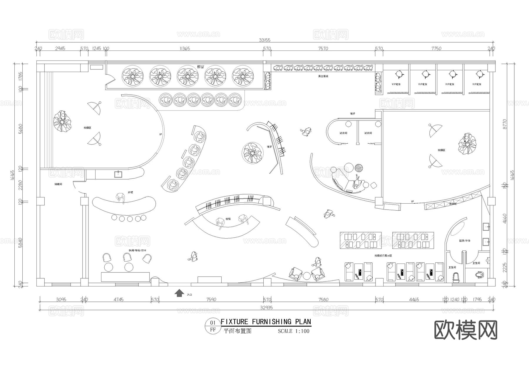 婚纱拍摄馆平面布置图cad施工图