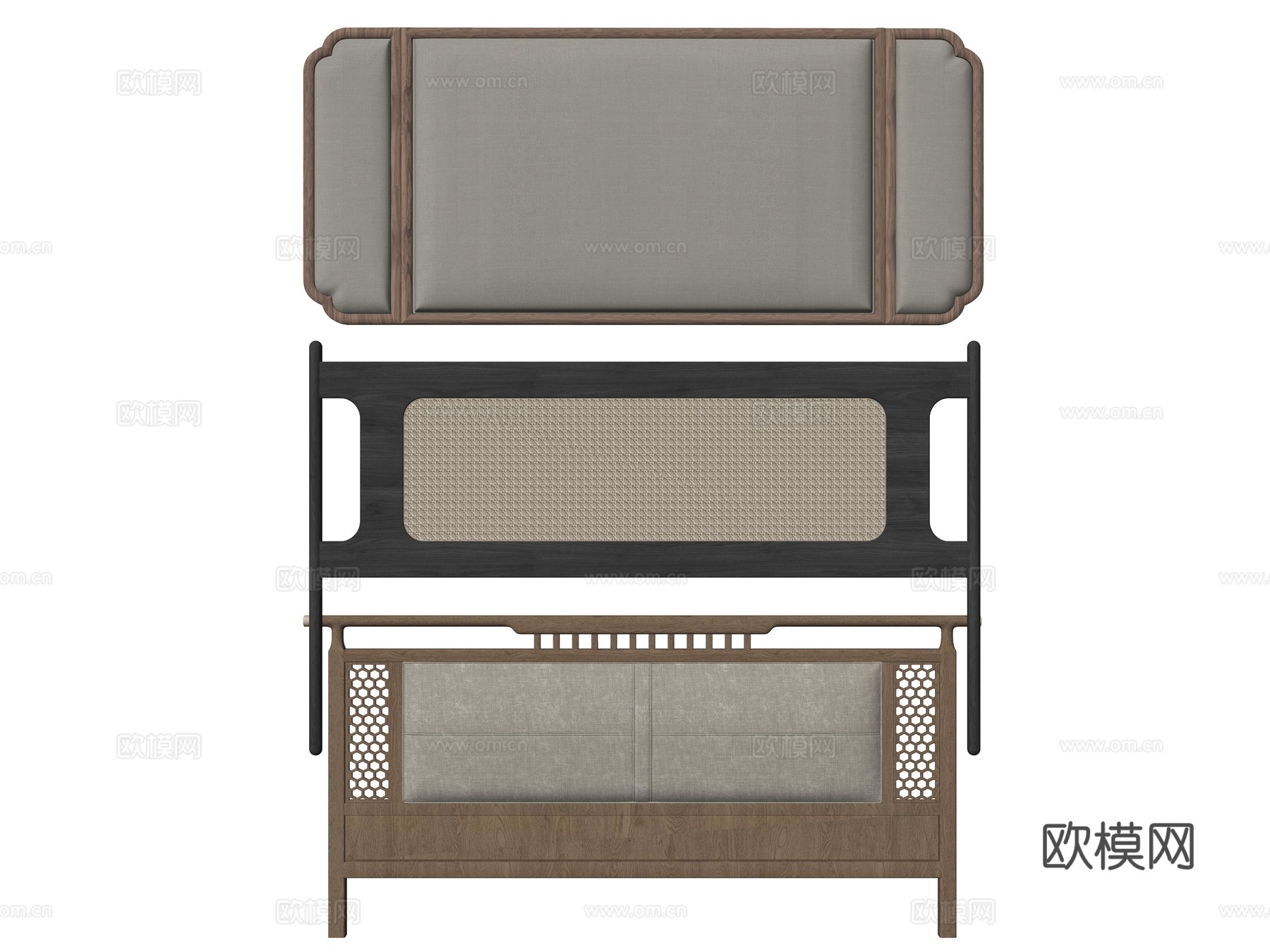 中古风床头床具su模型