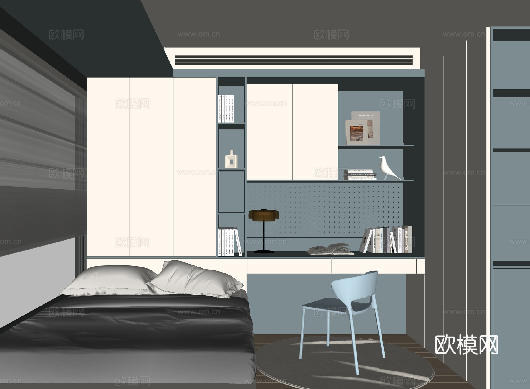 现代榻榻米卧室su模型