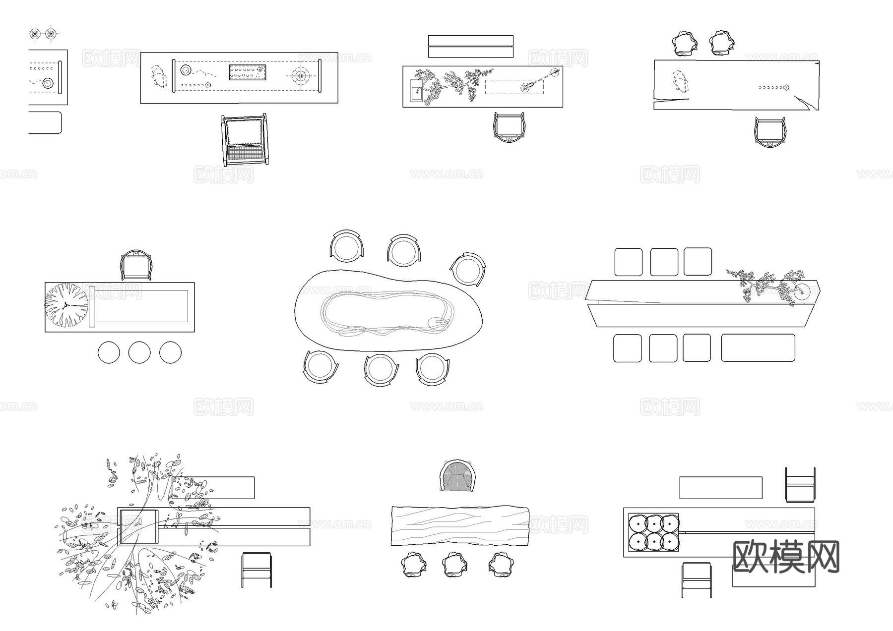 茶室茶桌椅茶台图库cad施工图