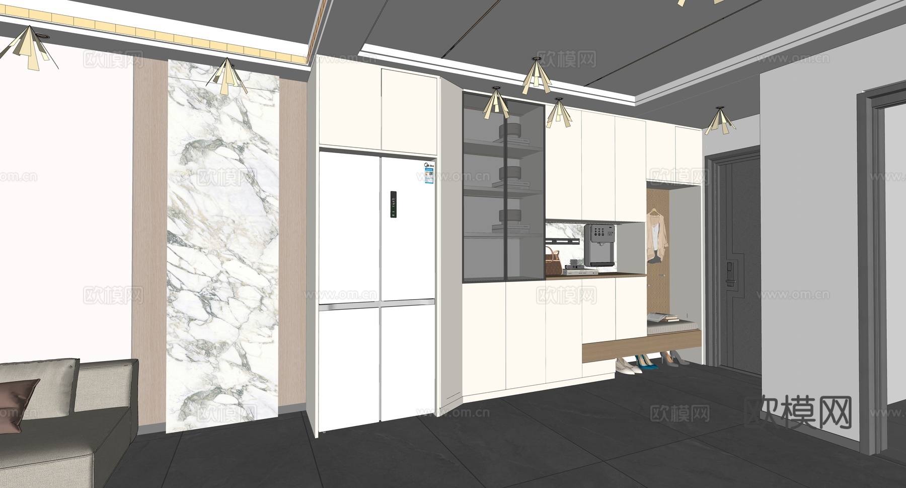 现代简约玄关_现代简约鞋柜_现代奶油鞋柜_鞋柜玄关_鞋柜su模型