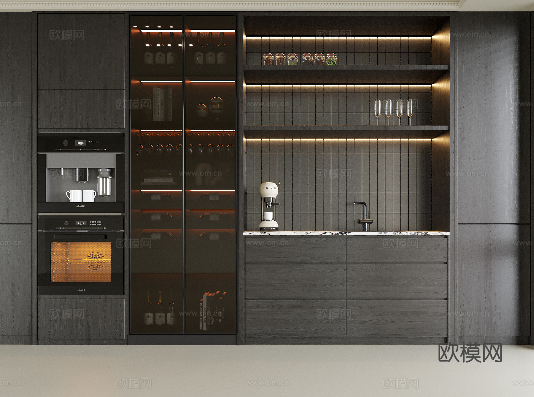 现代酒柜 餐边柜su模型