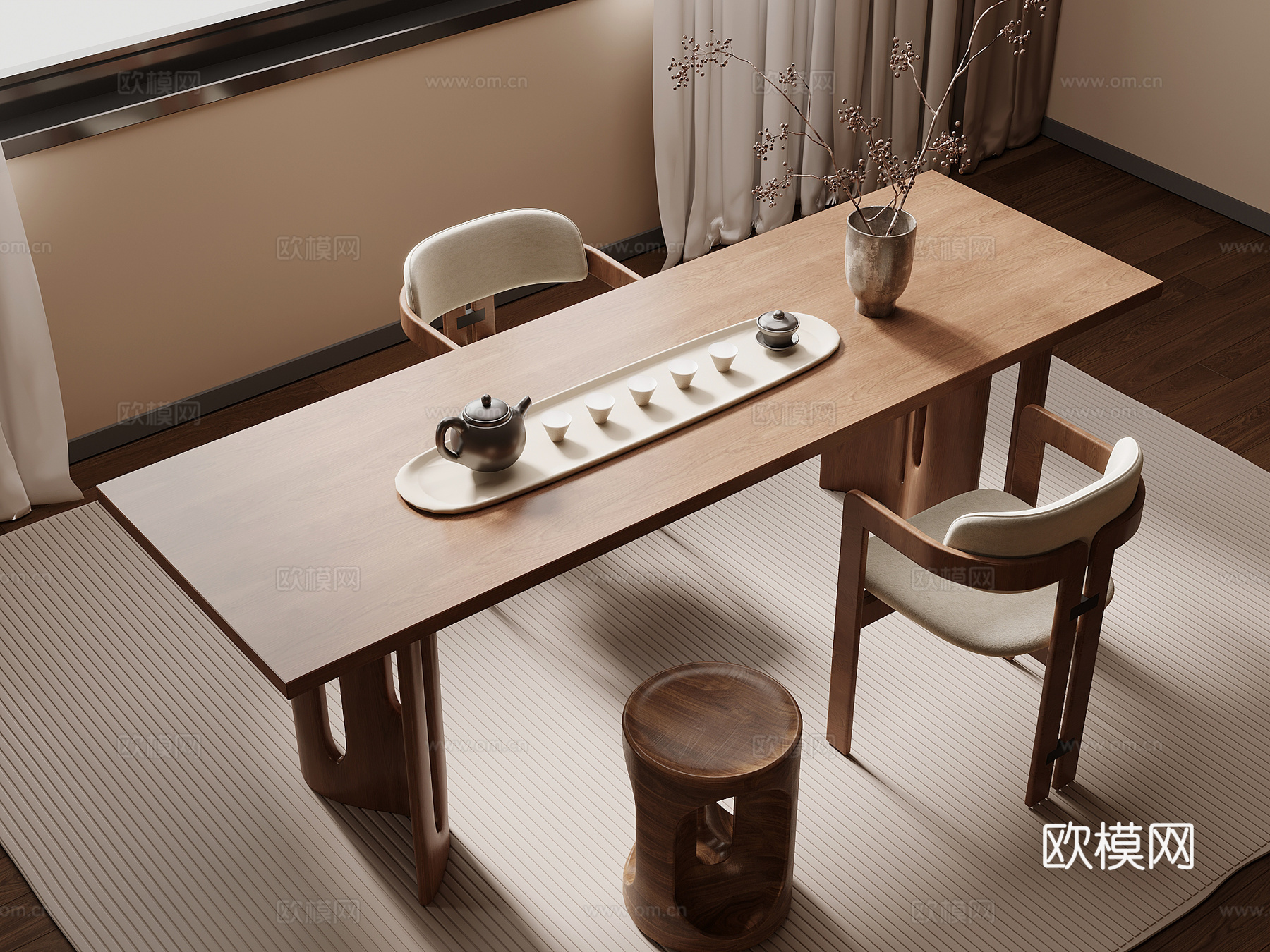 中古风茶桌椅免费3d模型