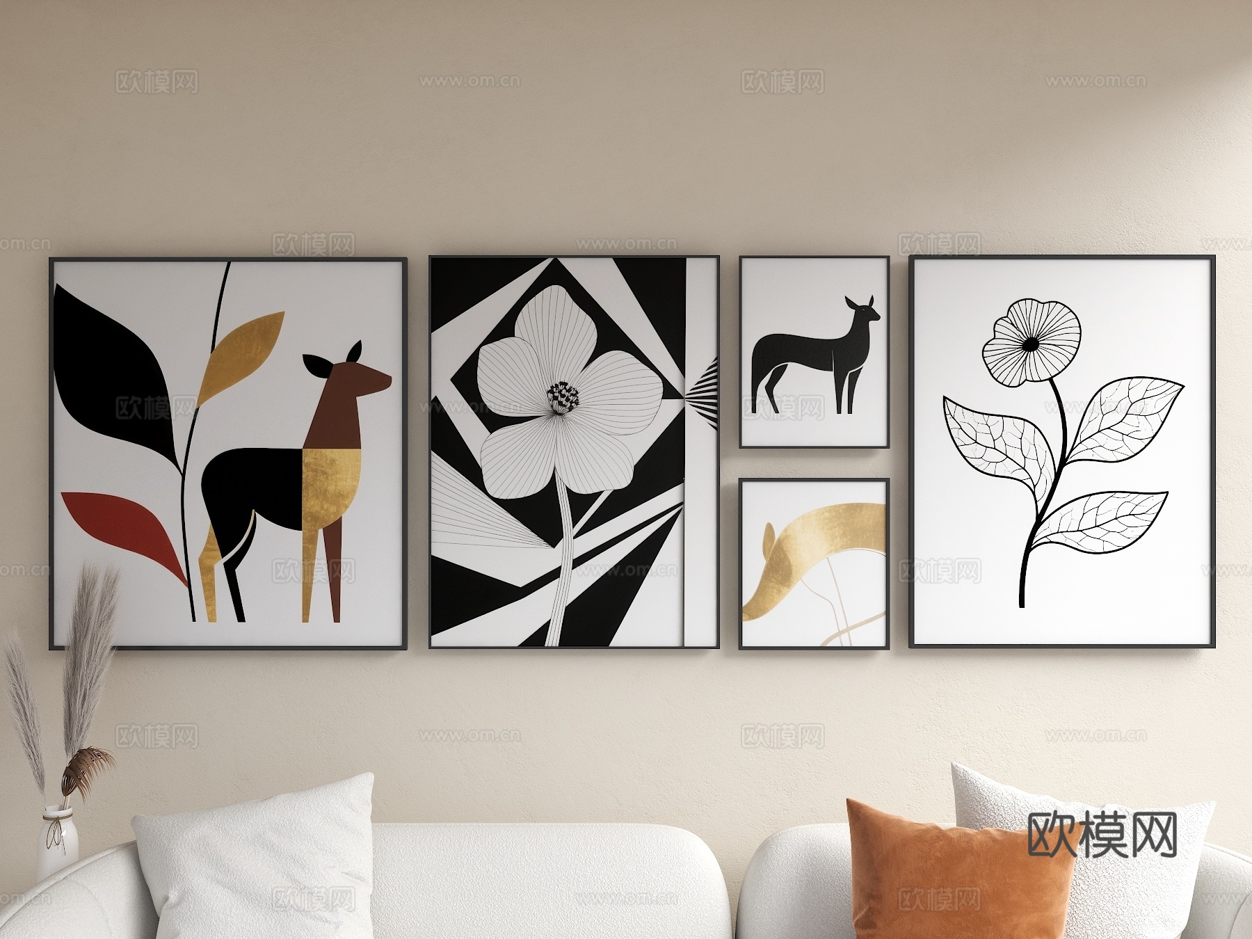 装饰画 简约装饰画 艺术装饰画 黑白调装饰画 抽象装饰画 几su模型