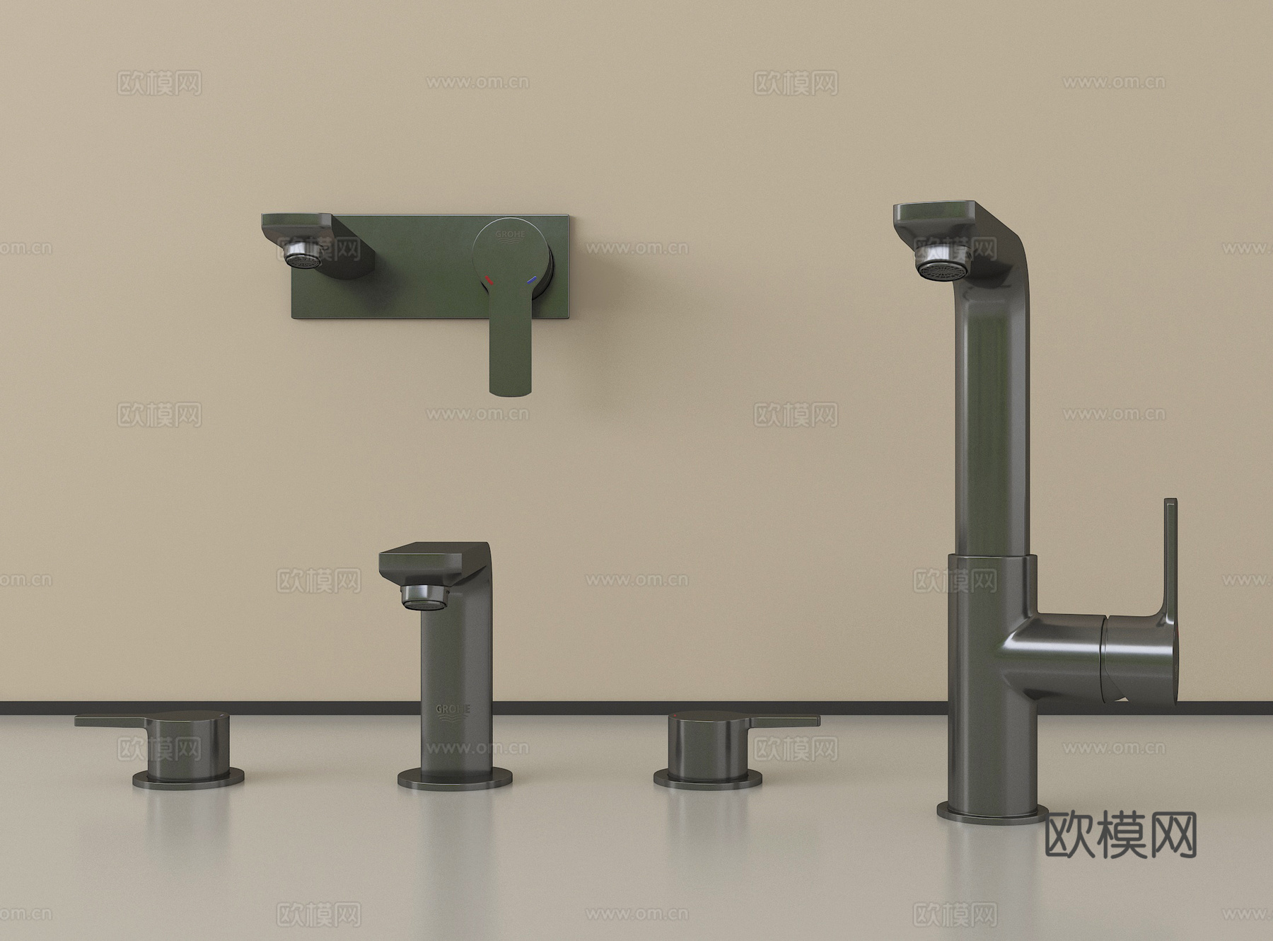 现代水龙头 不锈钢水龙头 墙出su模型