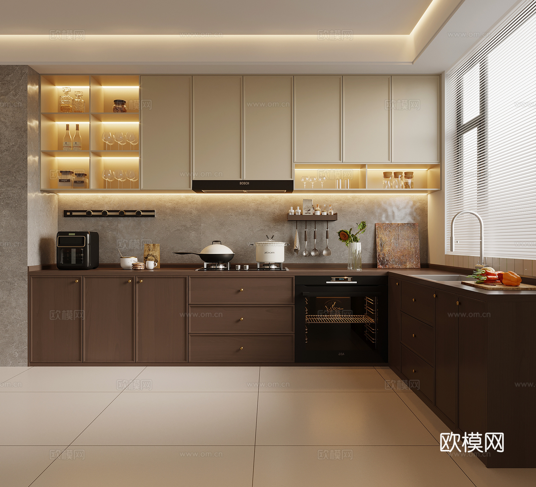 中古风厨房 橱柜 厨具3d模型下载