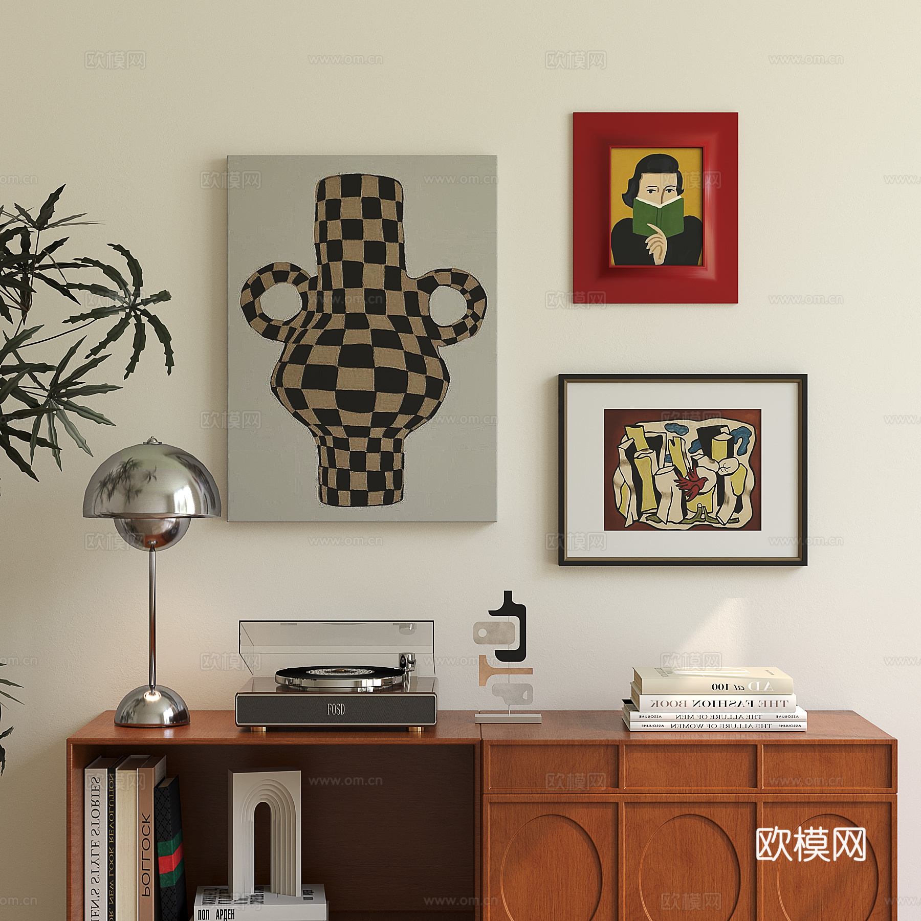 现代中古挂画组合su模型