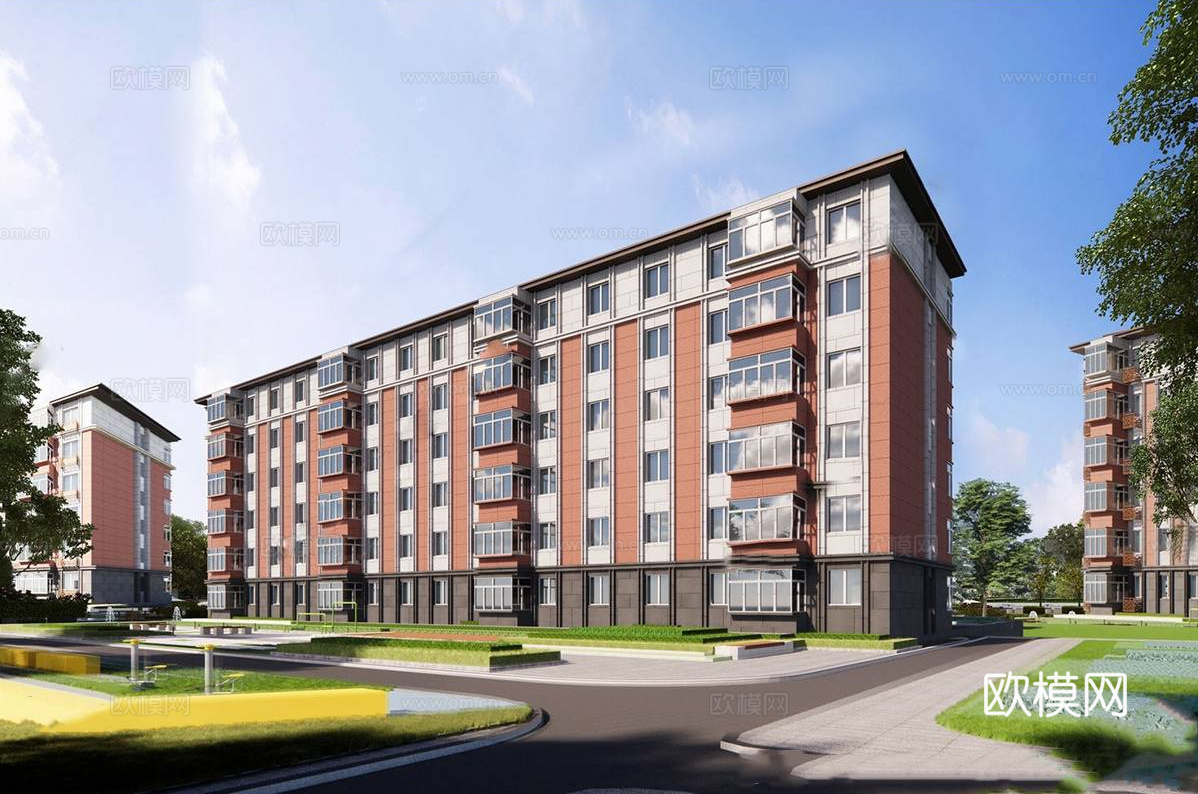 新中式多层住宅 住宅楼建筑su模型