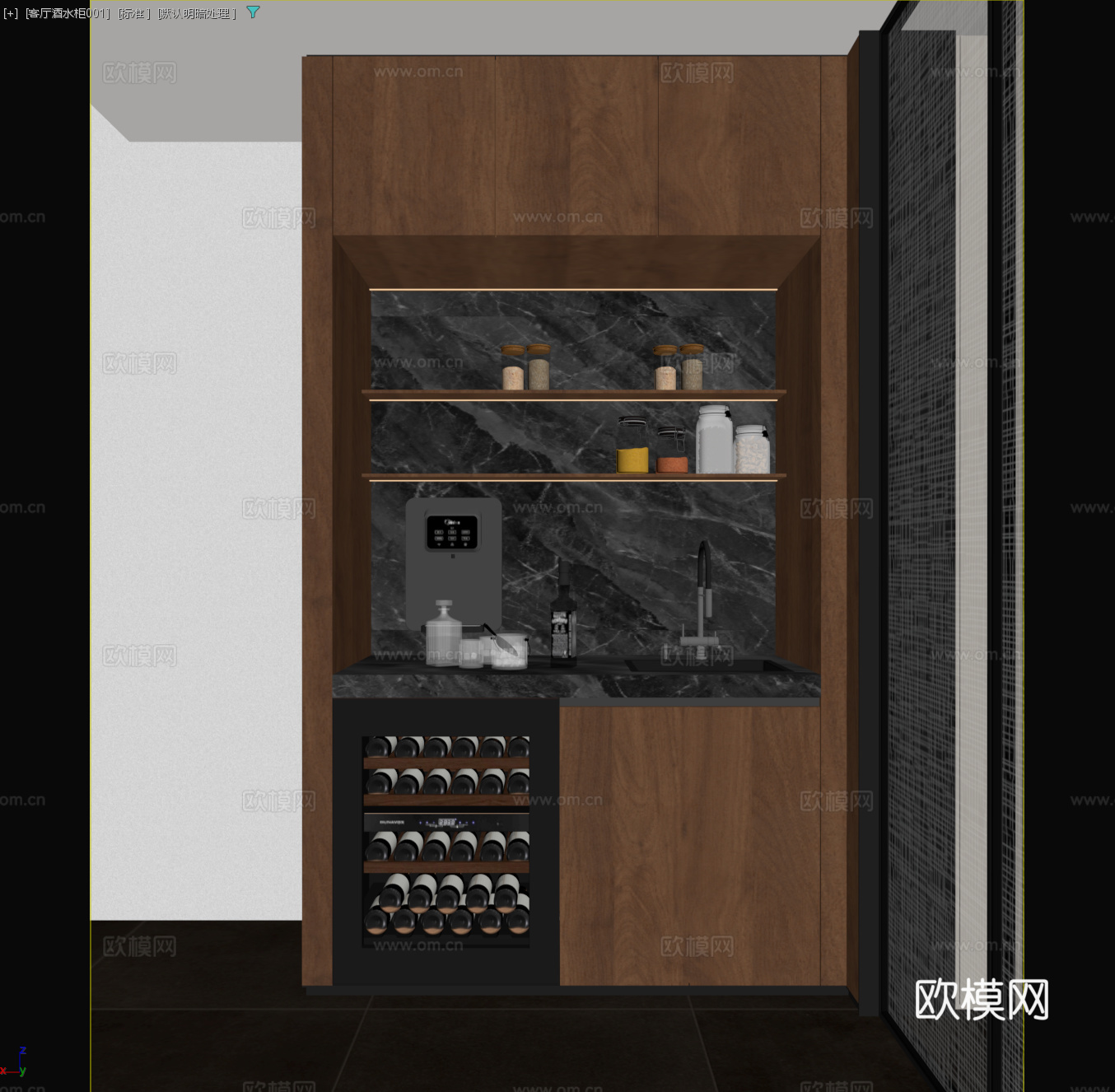 现代意式西厨酒柜 小恒温红酒柜 嵌入式恒温红酒柜 壁挂式直饮3d模型下载（渲染图2）