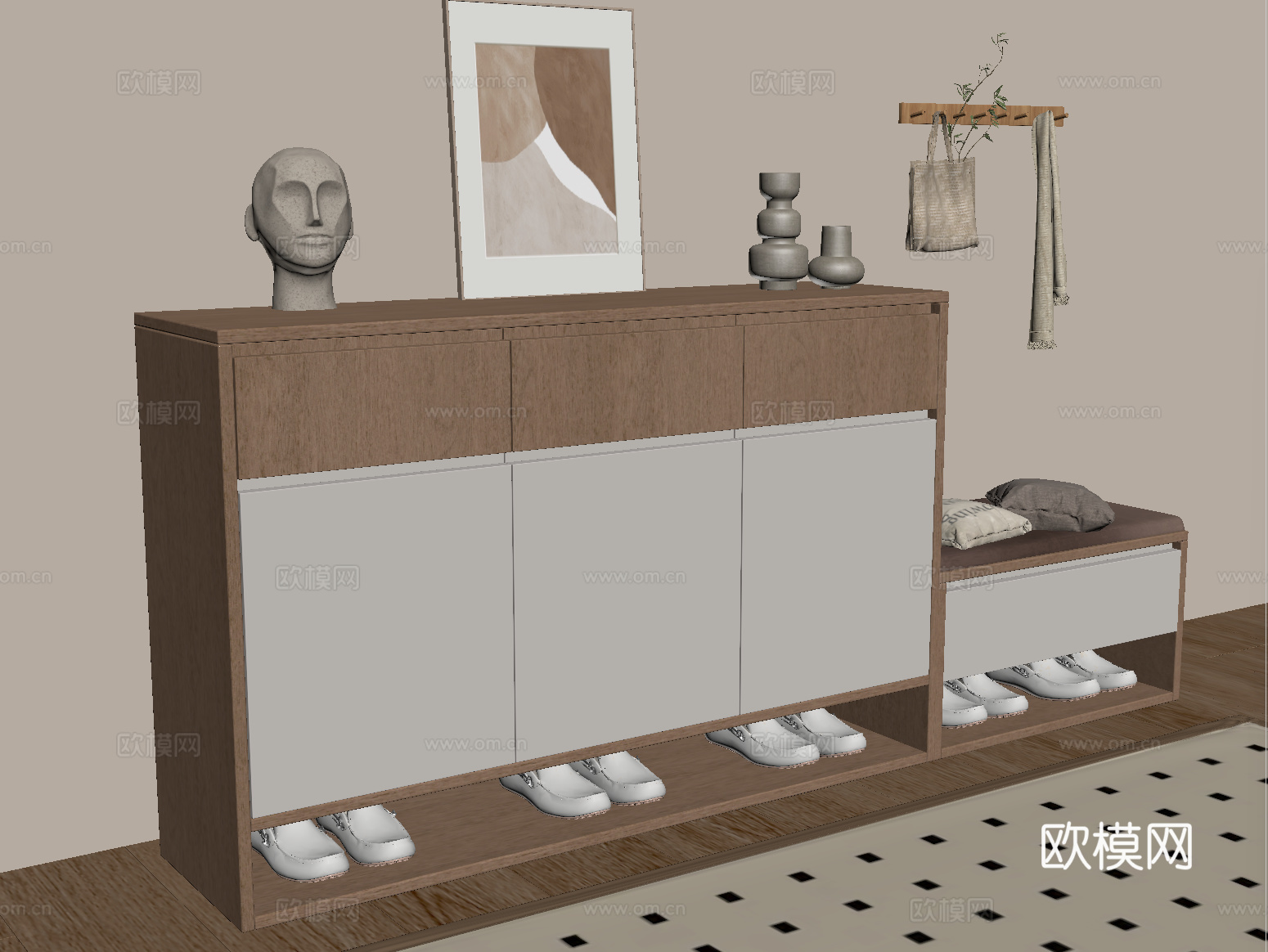 现代矮鞋柜 装饰柜 玄关柜 换鞋凳su模型
