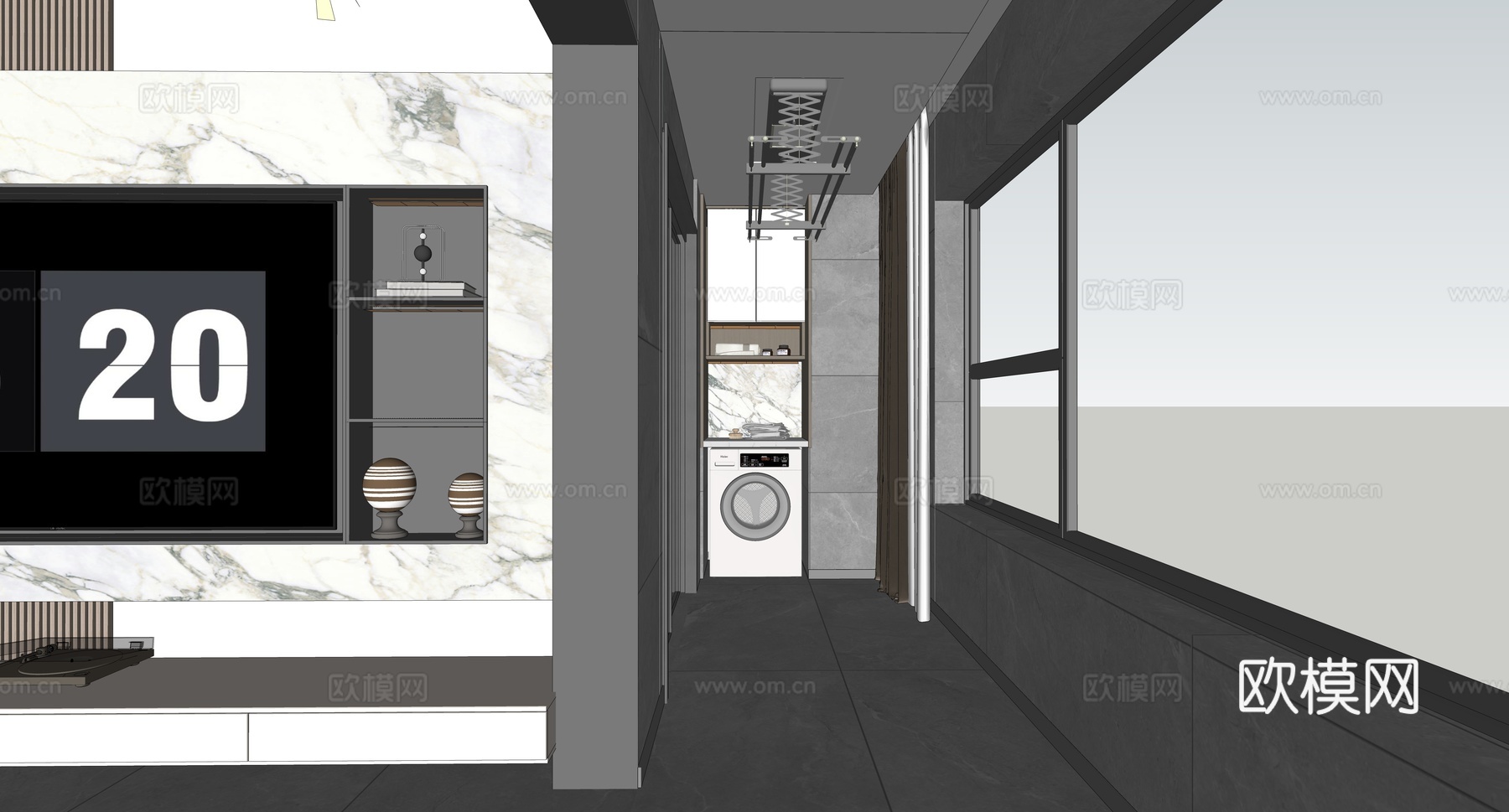 现代简约家居阳台_休闲阳台_生活阳台_阳台柜su模型