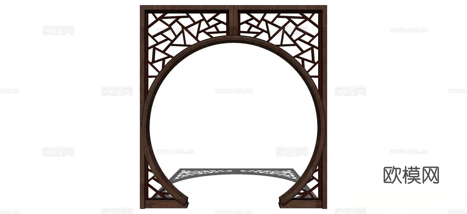 月亮门 拱门 实木拱门su模型