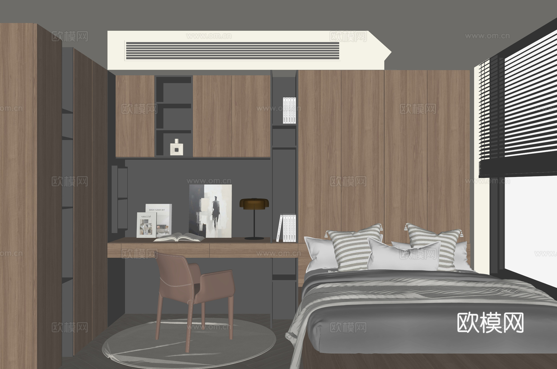 现代榻榻米卧室su模型