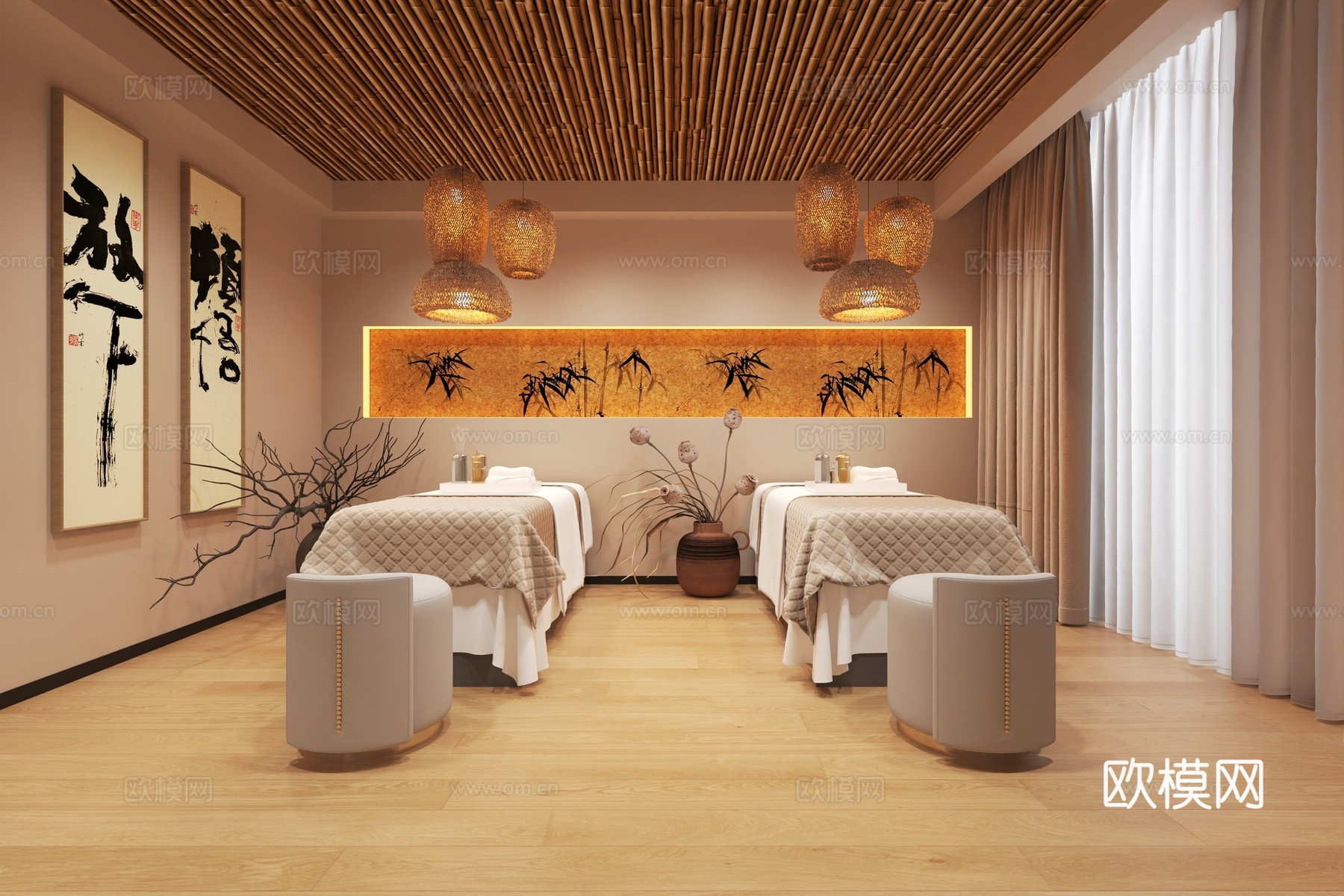 美容院疗愈店疗愈馆美容床景观3d模型3d模型下载（渲染图4）