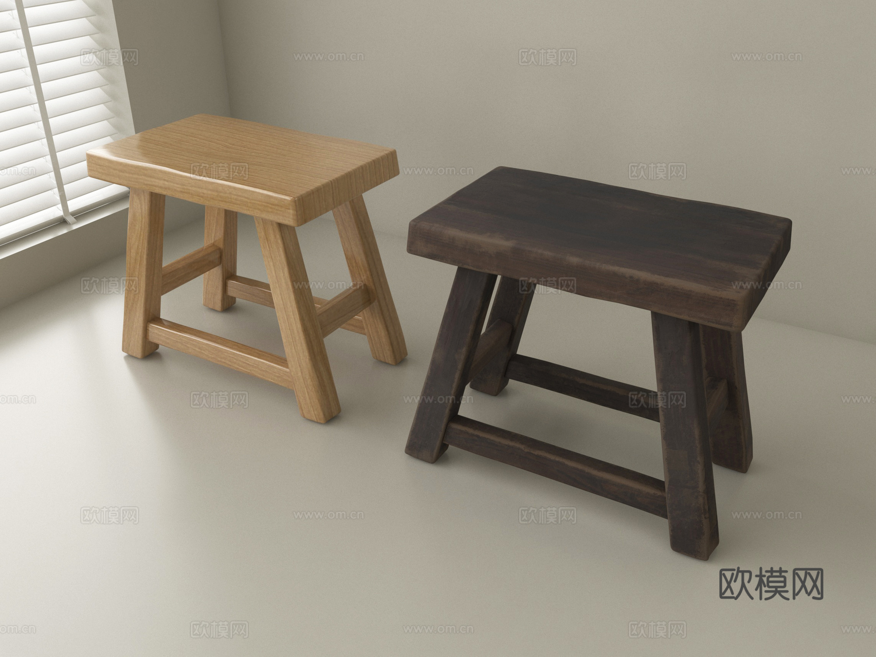 复古其他凳子 木凳 矮凳su模型