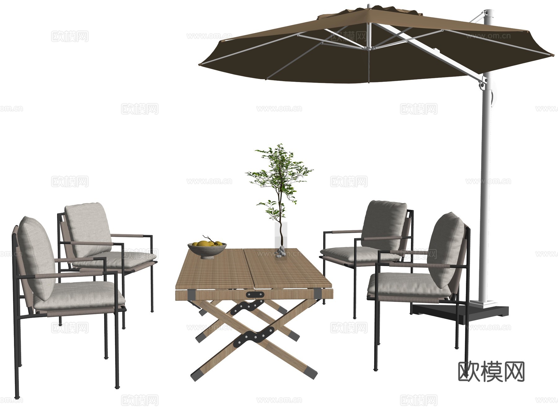 现代户外休闲桌椅遮阳伞su模型