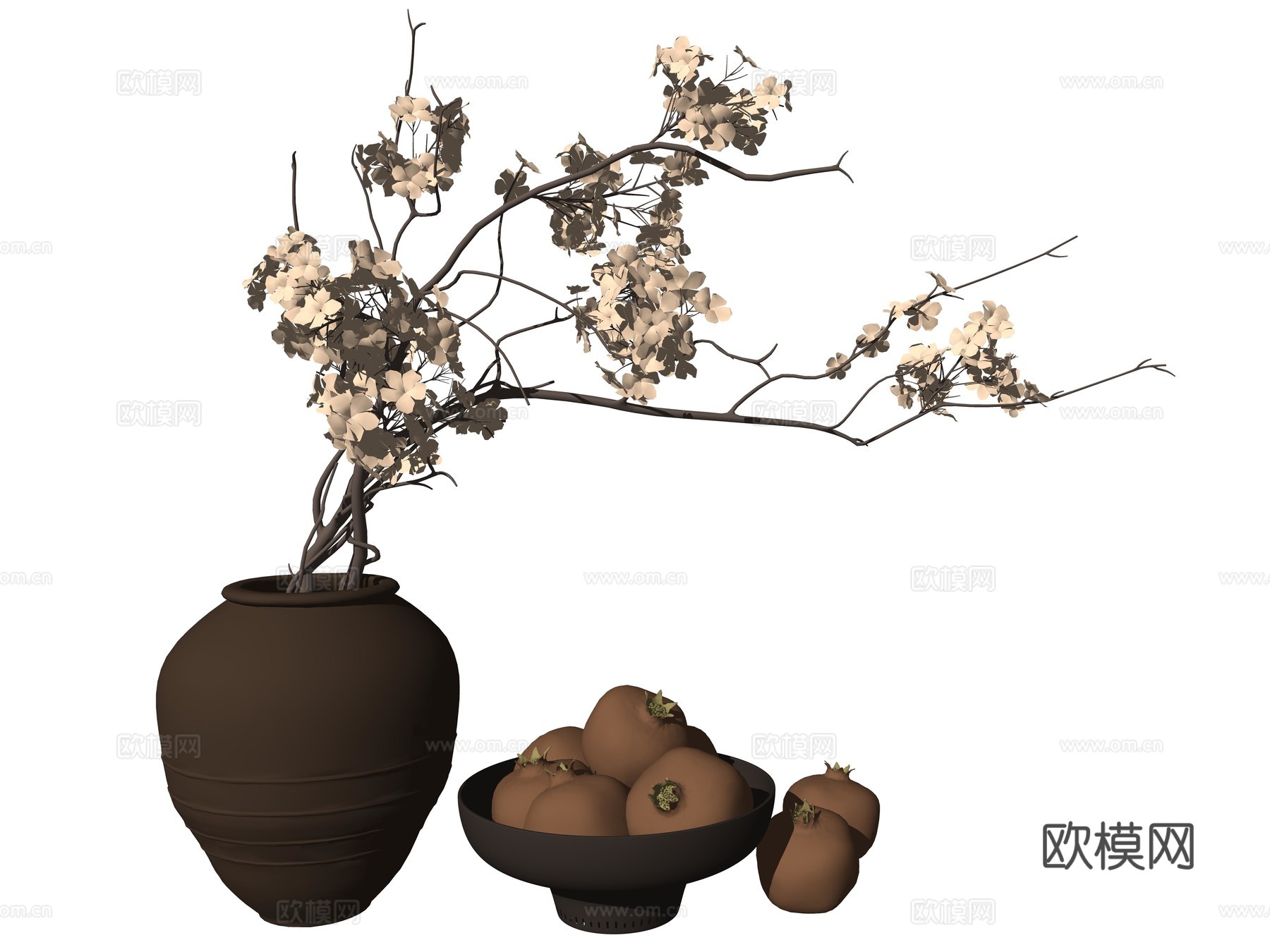 中式花瓶花艺植物装饰摆件su模型