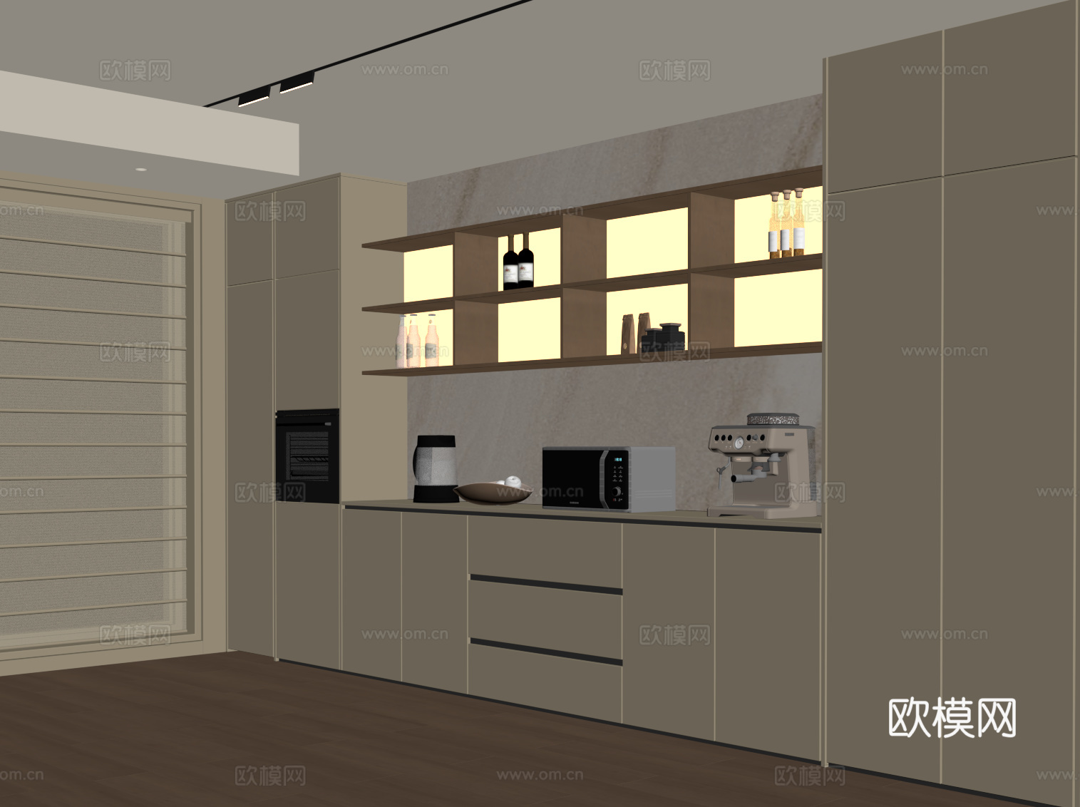 现代中古风餐边柜 橱柜 酒柜su模型