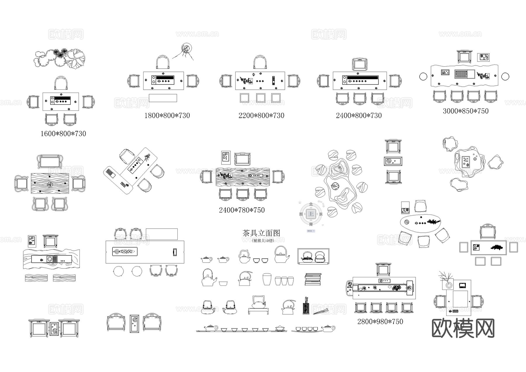 现代茶室茶台图库cad施工图