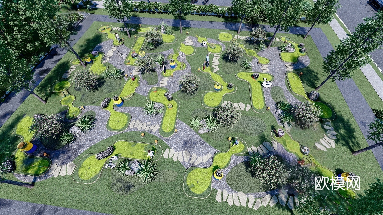 现代运动公园 小型高尔夫球场su模型