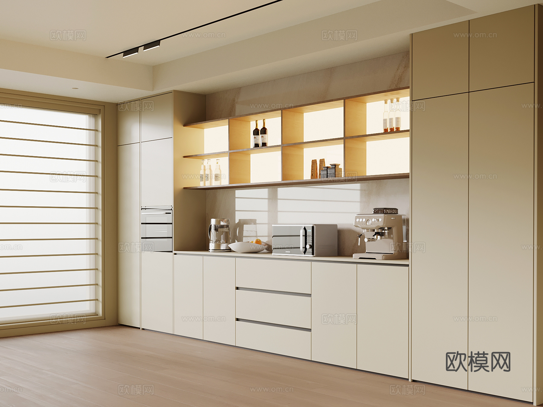 现代中古风餐边柜 橱柜 酒柜su模型