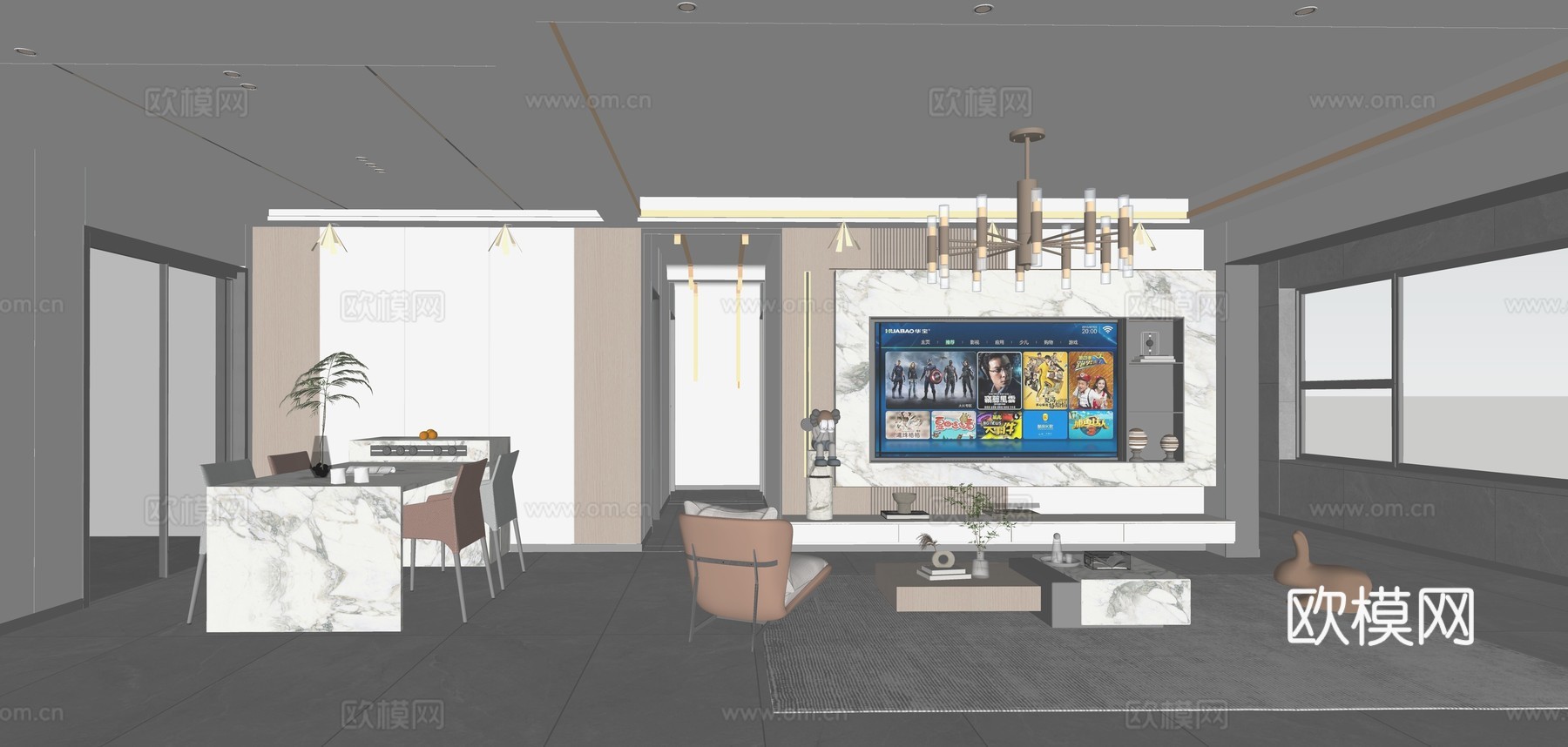 现代轻奢客餐厅_现代客餐厅_轻奢客餐厅_客餐厅_现代客厅_现su模型
