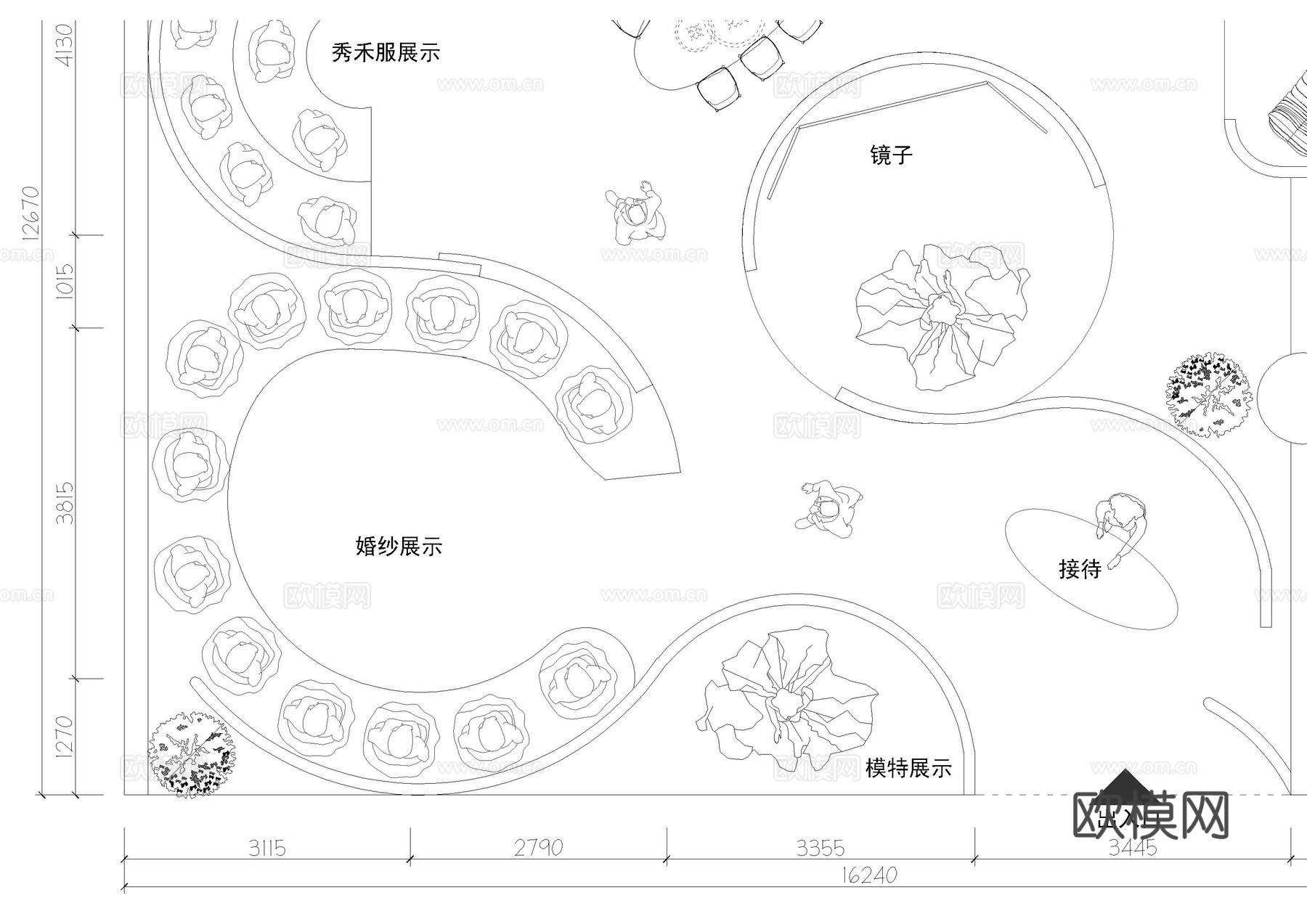 现代婚纱馆平面布置图cad施工图